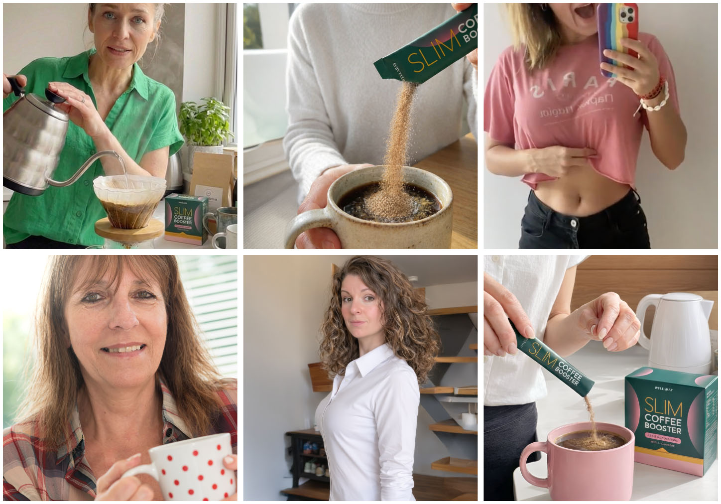 Customers making and enjoying their coffee with Slim Coffee Booster sachets