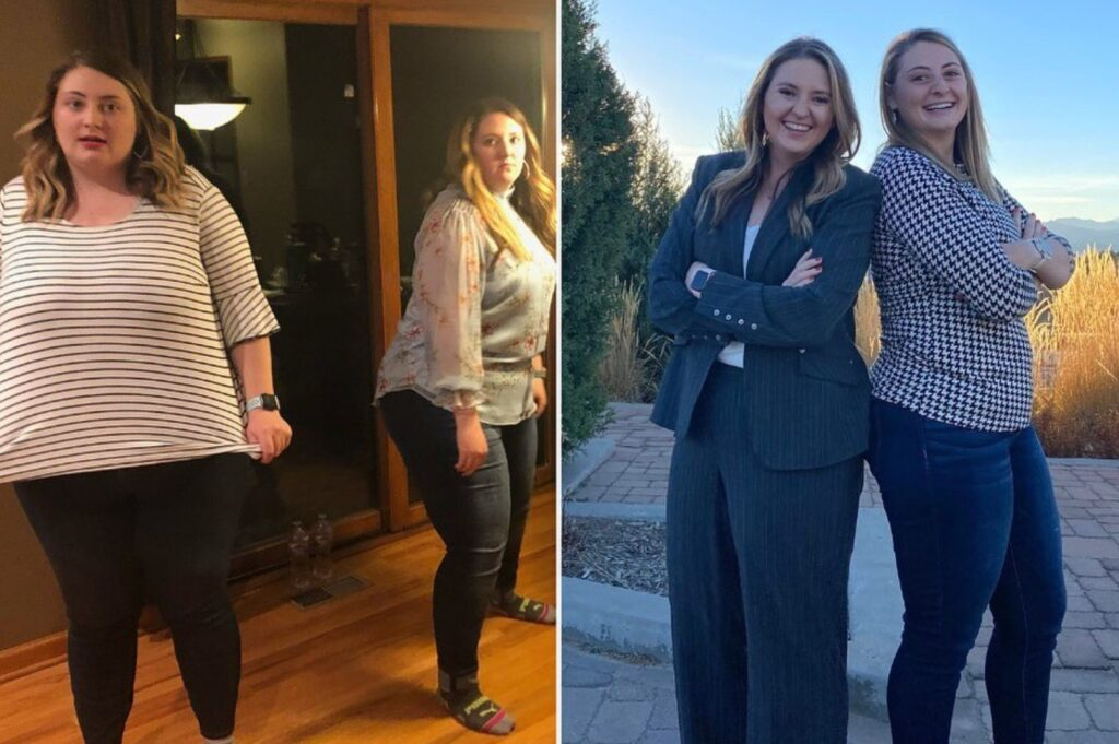 Two sisters showing their before and after transformation