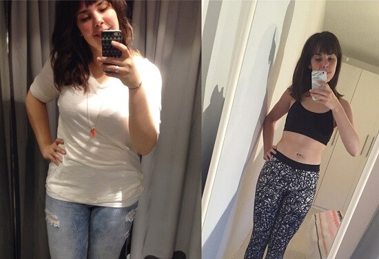Customer before and after photos showing her progress